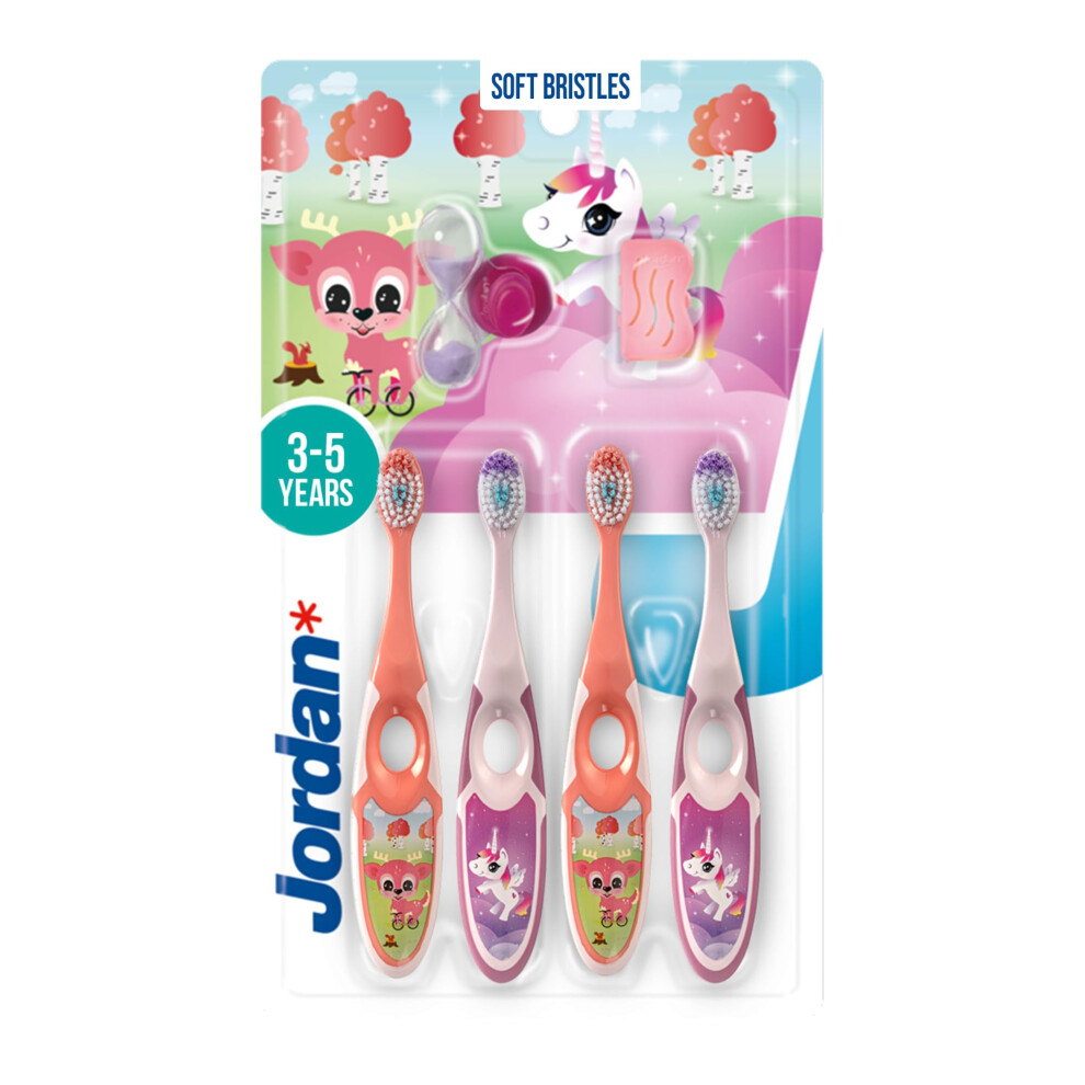 Jordan* Jordan | Step 2 Toothbrush Kids | Kids Toothbrush For Age 3-5 Years Old | Soft Bristles, Dual Ergonomic Handle & Bpa Free | Pink & Yellow Color