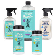 Tante Fannie's schoonmaakpakket voor het hele huis: Universele spray Vloerreiniger Glas- en raamreiniger Multi-oppervlaktedoekjes Tapijtopfrisser
