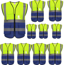 zojo Warnwesten mit hoher Sichtbarkeit und Taschen, 10 Stck, reflektierende Weste im Grohandel fr Arbeiten im Freien, Radfahren, Joggen, Gehen