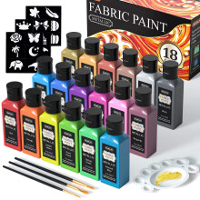 Metallic Fabric Paint Permanent for Clothes, 18 Colours Fabric Paints (60ml) with Brushes, Palette, Stencils, Non-Toxic