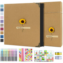 Vienrose DIY Scrapbook-Fotoalbum-Set mit Stiften, Bändern und Aufklebern, 60 Seiten, Hardcover, 30,5 x 30,5 cm, 3 Ringe, abnehmbares schwarzes Papier
