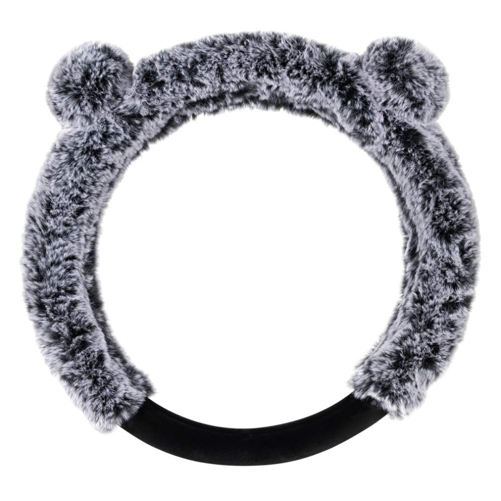 Bdk Bear Fur Plush Steering Wheel Cover - Cute Faux Wool Protector For Women Girls Fits Wheels 14.5-15 Inch Bear Fur - With Ears Gray 826942158339