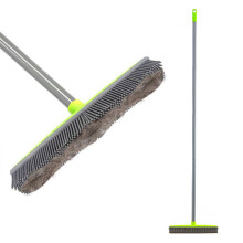Push Broom Long Handle Rubber Bristles Sweeper Squeegee Edge 59 inches Scratch Free Bristle Broom for Pet Cat Dog Hair Carpet Hardwood Tile Windows...