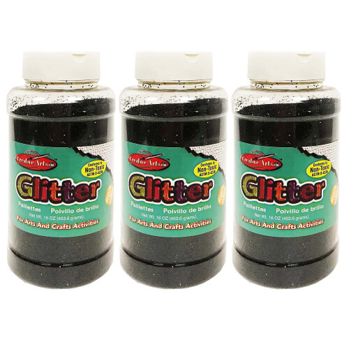 Creative Arts Glitter 1 lb. Bottle Black Pack of 3