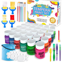 Tempera Paint, 30 Colours Washable Tempera Paint Set for Kids, 60ml Bottles, Non-Toxic, Metallic Glitter and Neon Colours, for Posters, Arts and