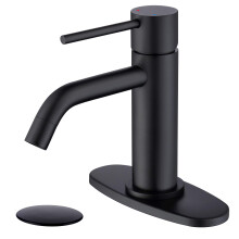 Robinet de salle de bain noir mat monotrou JXMMP Robinets de lavabo de salle de bain poigne unique avec bonde escamotable et plaque de pont de