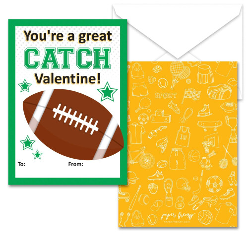 Sportliche Valentinskarten - 25er Pack MIT UMSCHLÄGEN 1