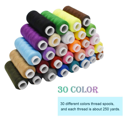 Sewing Threads Kits Polyester 30 Spool 250 Yards Per Spools for Hand Machine Sewing (30 Colors) 2