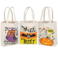 3 Large 13.75” Halloween Tote Reusable Canvas Bag for Trick or Treat, Pumpkin Party Favor Goodie Bags.