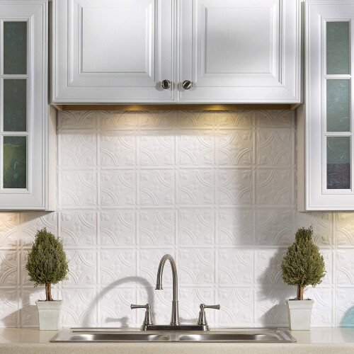 FASDE Traditional Style/Pattern 1 Decorative Vinyl 18in x 24in Backsplash Panel in Gloss White (5 Pack) 1