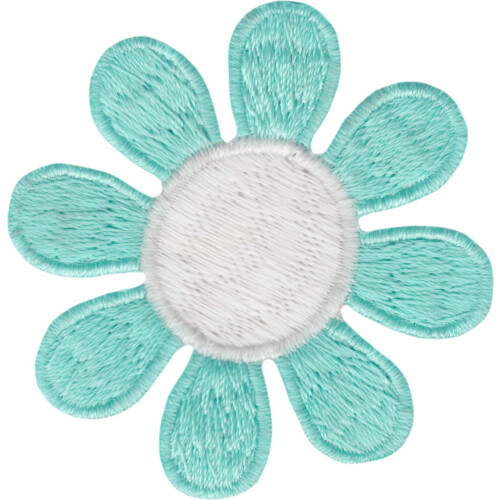 Fleur de marguerite - Sarcelle avec centre blanc - 2""  - Fer brod ou cousu sur patch