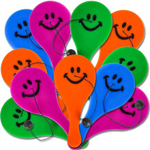 ArtCreativity Smile Face Paddle Balls Lot de 36 mini balles de paddle en plastique de 11,4 cm avec ficelle, couleurs vives assorties, excellents