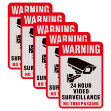 5 pegatinas de seal de vigilancia de grabacin de vdeo las 24 horas. Autoadhesivo de 5,9 x 4 pulgadas. Est hecho de una pelcula reflectante i