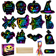 MGparty Scratch Paper Art fr barn - 96 st Magic Rainbow Scratch Paper Off-kort Set fr Halloween Hantverk Konsttillbehr Ornament Partyspel Fde