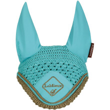LeMieux Classic Ear Bonnet with Soft Lycra Ears - Close Knit Crochet - Comfortable Fit Equestrian Mask - Sport Horse Wear Fly Protection - Azure - Me