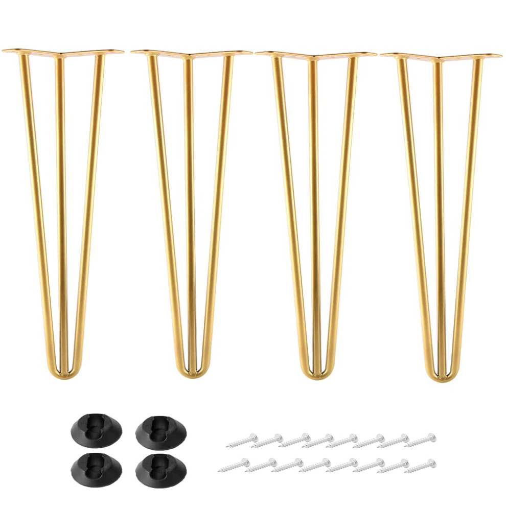 Alxeh 14 Inch Hairpin Legs Metal - 1/2 Dia 3 Rods Design - Mid Century Furniture Table Legs Diy Furniture Hairpin Feet Gold For Nightstand Coffee 192817322106