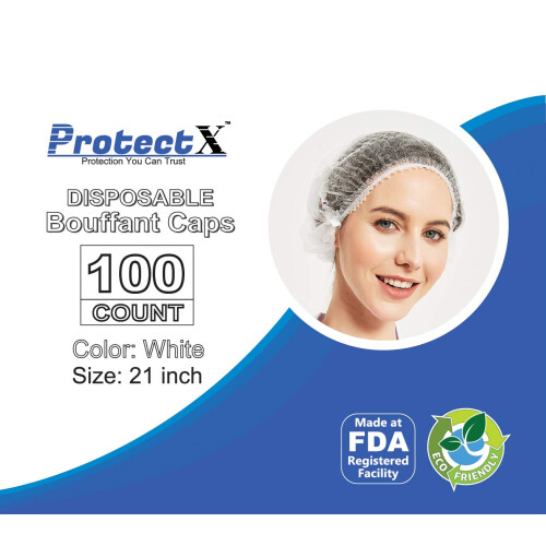 ProtectX 100-Pack Redes de Cabelo Descartáveis Brancas, Capas Bouffant, Cobertura para Alimentos, Spa - 21 polegadas 2