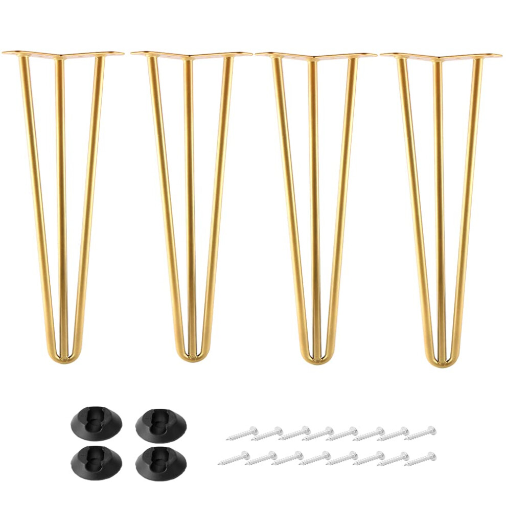 Alxeh 12 Inch Hairpin Legs Metal - 1/2 Dia 3 Rods Design - Mid Century Furniture Table Legs Diy Furniture Hairpin Feet Gold For Nightstand Coffee 192817322182