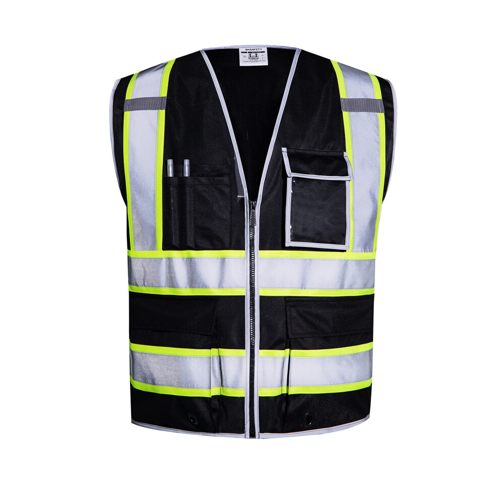 Sksafety 10 Pockets Safety Vest Class 2 High Visibility Security With Zipper Hi Vis Vest With Reflective Strips Ansi/Isea Standard Construction W 850033157024