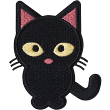 Svart katt med gula gon - 3"""" broderad jrn-p-lapp