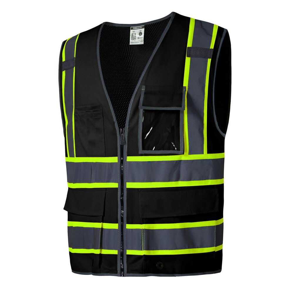 SKSAFETY 10 Pockets Safety Vest Class 2 High Visibility Security with Zipper Back Mesh Hi Vis Vest with Reflective Strips ANSI/ISEA Standard Cons-image-OPC-PN9BPHK-NEW