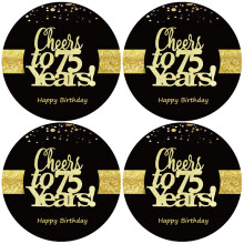 Sumerk 48 KS Cheers to 75 Stickers Samolepky na velk lhve Samolepky k 75. narozeninm Pecete na karty 2 PALCOV kulat Samolepky na oslavu Happy Bi