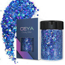 Ceya Holografick robustn trpytiv trpyt 4,9 oz/ 140 g Royal Blue Craft Glitter Powder Smen robustn a jemn vlocky Duhov flitry na nehty na vla