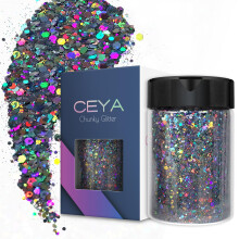 Ceya Holographic robustn trpytky 4,9 oz/ 140 g strbrnoed remesln trpytiv prek Smen robustn a jemn vlocky Duhov flitry na nehty na vlasy