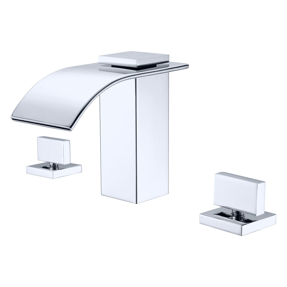 Sumerain Waterfall 8 Inch Widespread Bathroom Sink Faucet 3 Hole Chrome Finish 607376397781