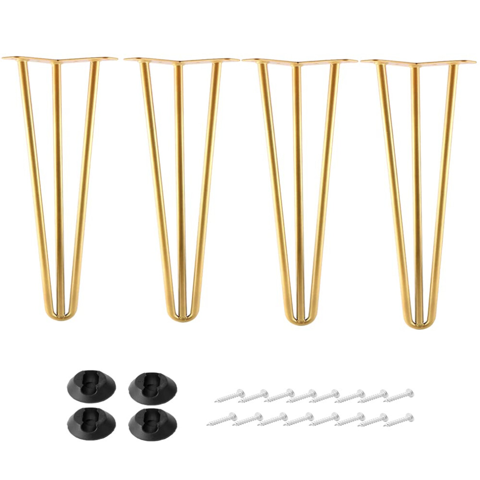 Alxeh 10 Inch Hairpin Legs Metal - 1/2 Dia 3 Rods Design - Mid Century Furniture Table Legs Diy Furniture Hairpin Feet Gold For Nightstand Coffee 192817322175
