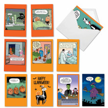 NobleWorks - 10 grappige Halloween-kaarten gesorteerd - notitiekaartenset in doos Humor Halloween-groeten - trucs en lekkernijen AC8841HWG-B1x10