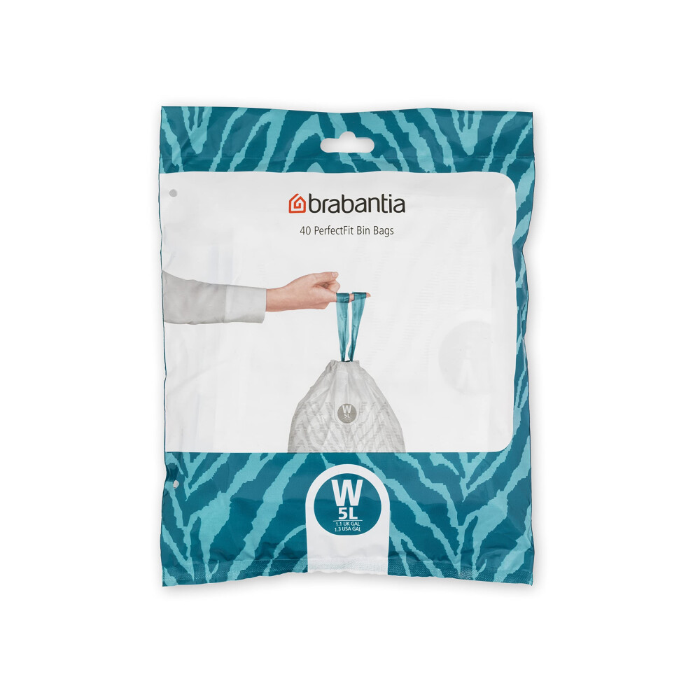 Brabantia Size W Bin Liners In A Dispenser Pack - 5L - 40 Bags