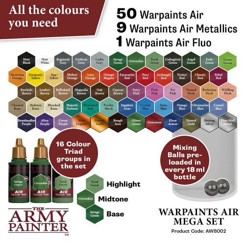 Army Painter Warpaints Air Mega Set - Μη Τοξική Βασισμένη σε Νερό Σετ Χρωμάτων Αερογράφου 1