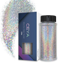 Ceya 3,5 oz / 100 g holografisch ultrafijn glitterpoeder Laser zilver glitter 1/128 0,008 0,2 mm voor slijm Epoxyhars ambachtelijke tuimelaar sie