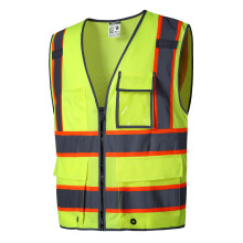 SKSAFETY 10 Lommer Sikkerhedsvest Klasse 2 High Visibility Sikkerhed med lynl?s Ryg Mesh Hi Vis Vest med reflekterende strimler ANSI/ISEA Standar