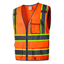 SKSAFETY 10 Lommer Sikkerhedsvest Klasse 2 High Visibility Sikkerhed med lynl?s Ryg Mesh Hi Vis Vest med reflekterende strimler ANSI/ISEA Standar