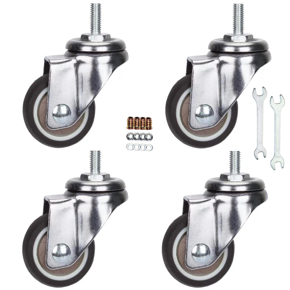 Stem Casters 360 Degree Swivel Stem Tpr Wheels With Metric M6-1.0X15mm Thread Industrial Castors For Carts Furniture Dolly Workbench (1.5 Inch M6 712288029702