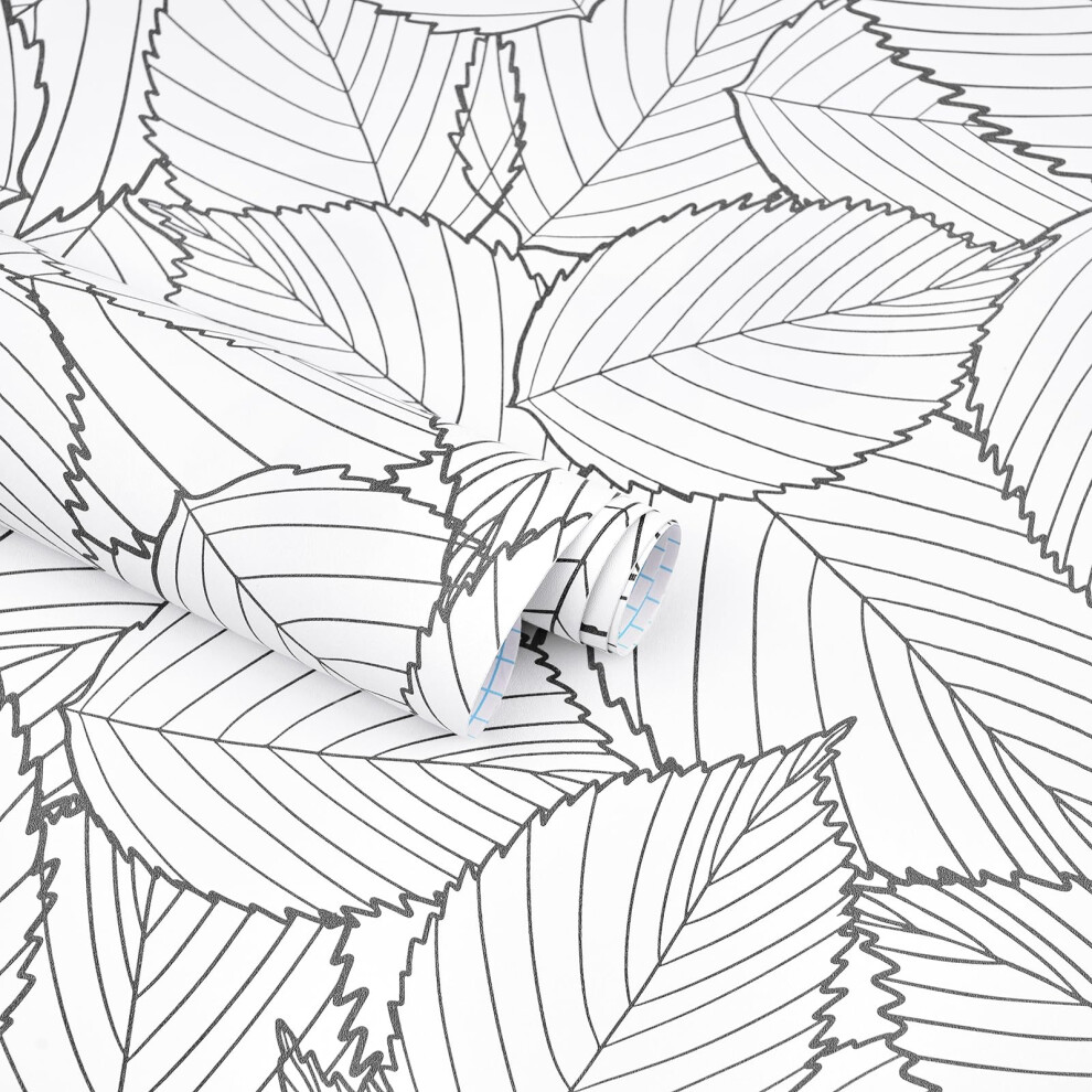 Kitico Gray Leaf Wallpaper 17.7''X197'' Modern Gray Leaf Peel And Stick Wallpaper Removable Self Adhesive Wall Paper White And Leaves Contact Paper F 762739449702