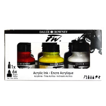 Daler-Rowney FW Primary Ink Set, 6 x 29.5ml Bottles & 1 FW Mixed Media Marker, Acrylic Based Ink, Assorted Colours, Ideal for Professional Artists &