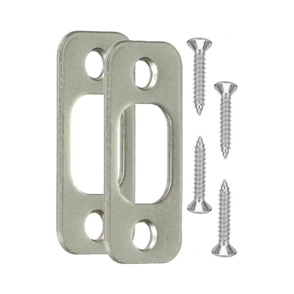 Satin Brushed Nickel Deadbolt Strike Plate Door Backplate 1"""" X 2 1/4"""" Round Corner 2-Pack 731706762588