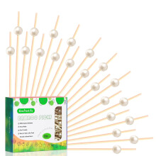 120 stk White Pearl Cocktail Picks Fancy frugtpinde Lange dekorative tandstikkere Sandwich Madspyd 4,7"""" engangs lavet af bambus til forretter Ch