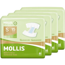 MOLLIS Erwachsenenwindeln fr Damen und Herren, Unisex, Einweg-Inkontinenz-Slips mit Laschen, Geruchskontrolle, klein, 60 Stck (4 Packungen mit