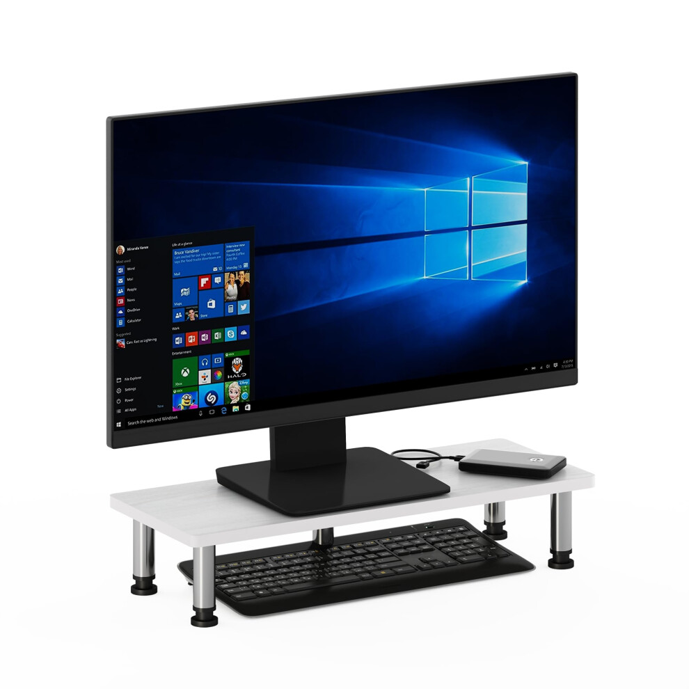 Furinno Turn-N-Tube Monitor Riser Stand Oak Stainless Steel Tubes White 810006774818