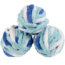 iDIY Chunky Yarn Paquete de 3 ovillos (72 yardas) - Tie Dye (blanco, azul claro, azul oscuro) - Hilo de chenilla esponjoso, manta suave y mantas