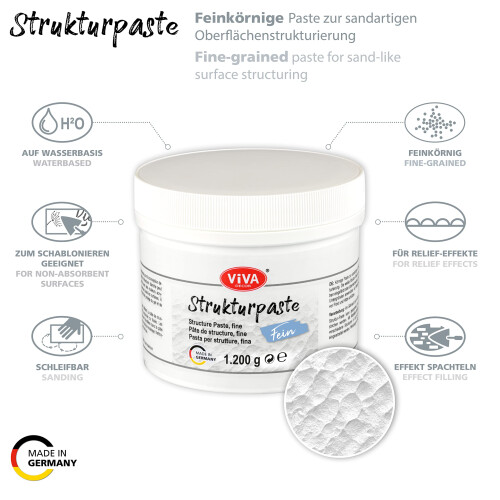 Viva Decor? Fine Structure Paste (1200 g, White) Matte, Very Fine-Grain Impasto Paste Water-Based for Relief-like to Plastic Surface Structure, for 1
