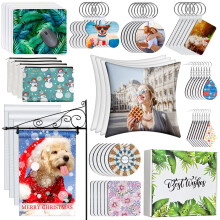 114Pcs Sublimation Blanks Products, Sublimation Blanks Set Including DIY Blank Makeup Bag, Keychain, Earring, Pillow Cover, Mouse Pad, Coaster Garden