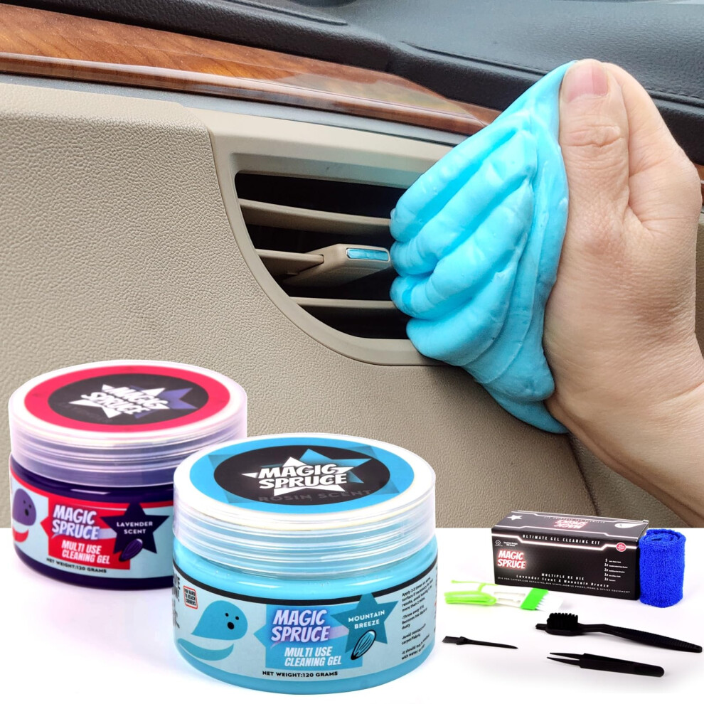 Car Cleaning Gel Kit Supplies For Car Interior Detailing, 2 Pots Car Slime Cleaner, 4 Anti-Static Detailing Brushes, Vent Cleaner Duster Tools, Auto 768337690102