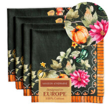 Maison d'Hermine Lot de 4 serviettes en tissu 100 % coton pour dcorations de Nol de Thanksgiving, rutilisables au quotidien, serviettes carre
