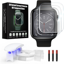 Protection d'ιcran en verre trempι UV compatible avec Apple Watch Series 9/8/7 41 mm, incurvιe 3D, couverture intιgrale, anti-rayures.