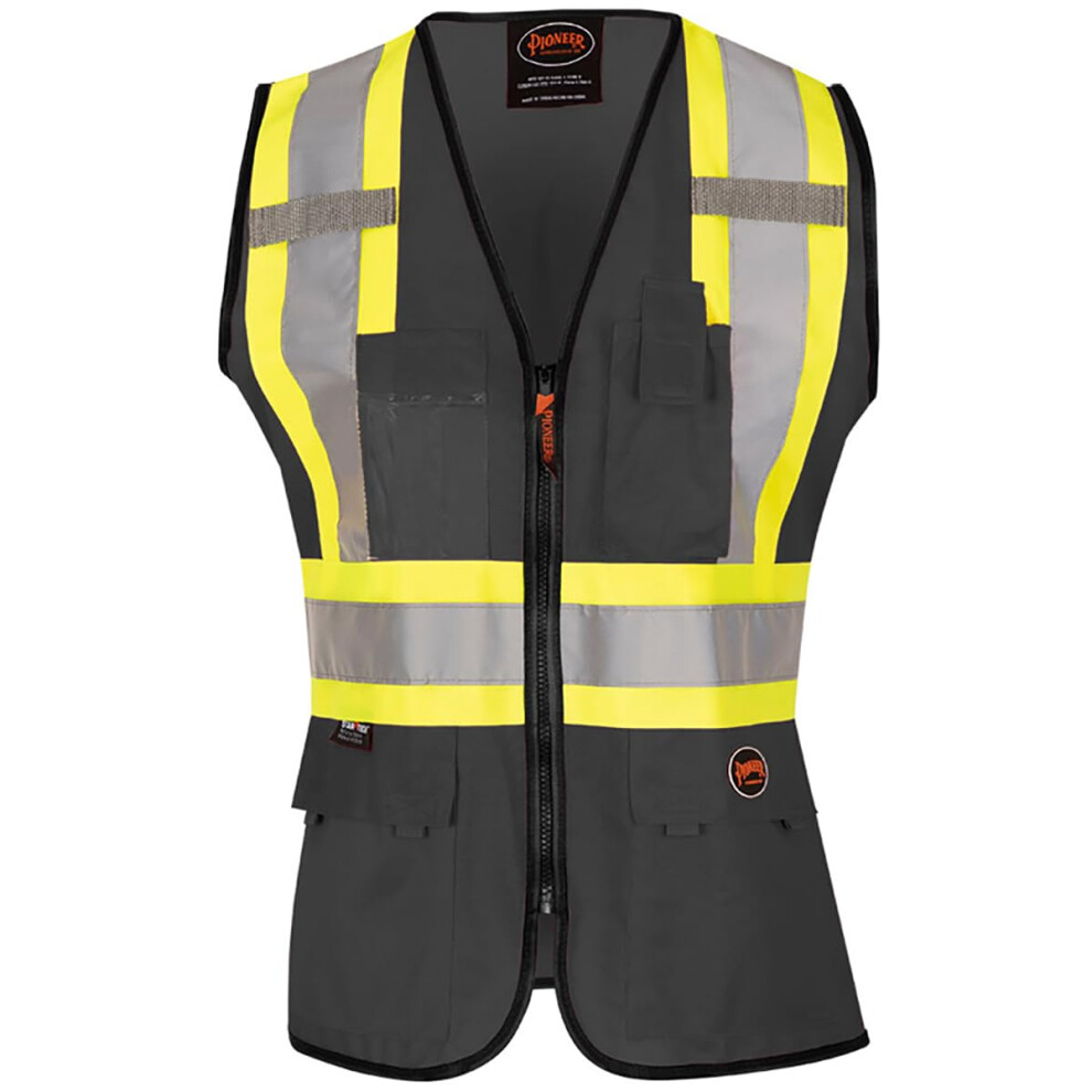 Pioneer Safety Vest for Women With Pockets - Hi-Vis Reflective Tape - For Construction - Black-image-OPC-PN9BYKM-NEW